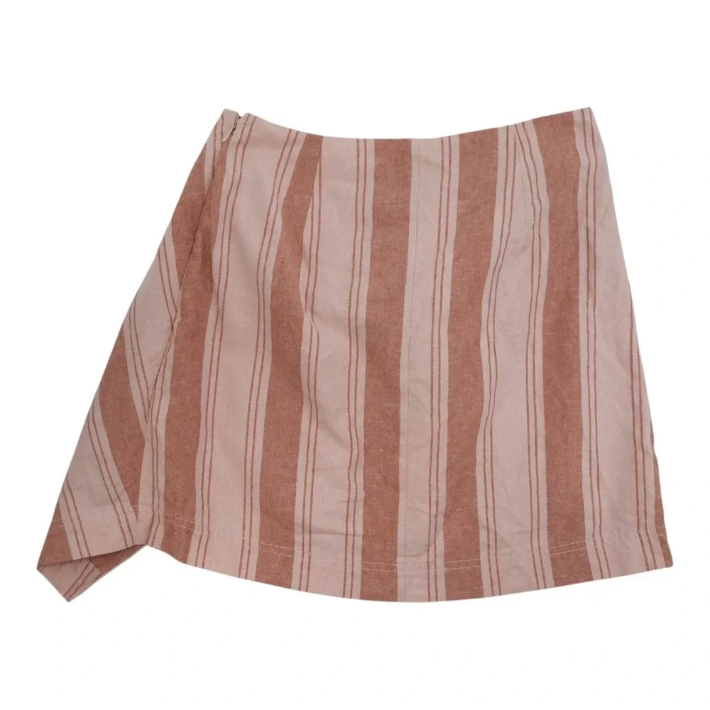 Free People Pink Stripe Linen Blend Wrap Mini Skirt Size 2 Boho Summer‎ Tie